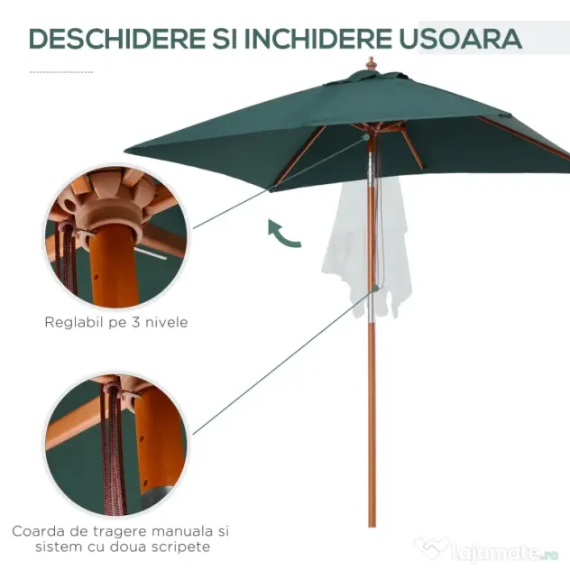 Umbrela Dreptunghiulara Outsunny din Bambus, 2x1.5x2,3m | Aosom Romania