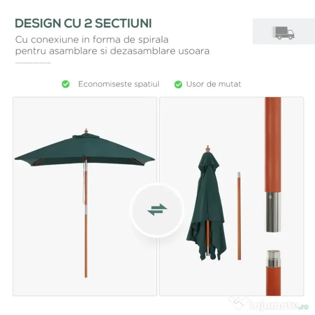 Umbrela Dreptunghiulara Outsunny din Bambus, 2x1.5x2,3m | Aosom Romania