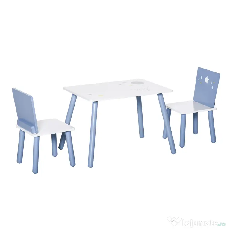 HOMCOM Mobilier Copii 2-6 Ani, Masă și Scaune în Nuanțe de Albastru Deschis și Alb | Aosom Romania