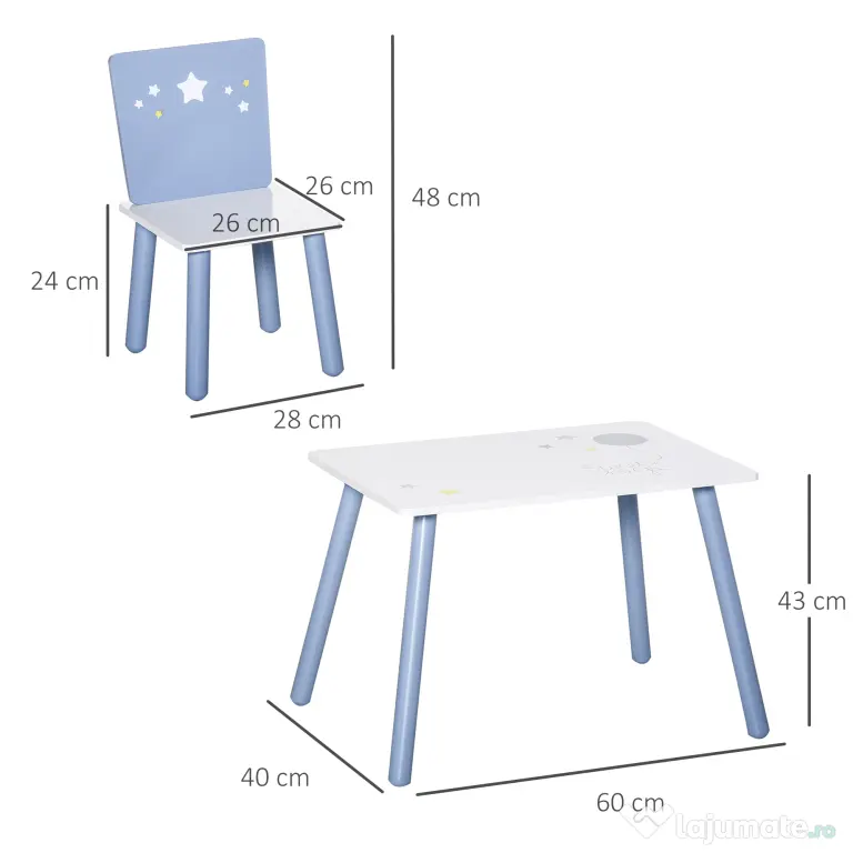 HOMCOM Mobilier Copii 2-6 Ani, Masă și Scaune în Nuanțe de Albastru Deschis și Alb | Aosom Romania