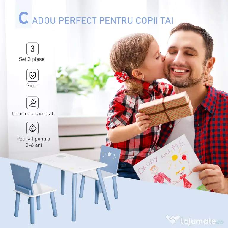 HOMCOM Mobilier Copii 2-6 Ani, Masă și Scaune în Nuanțe de Albastru Deschis și Alb | Aosom Romania