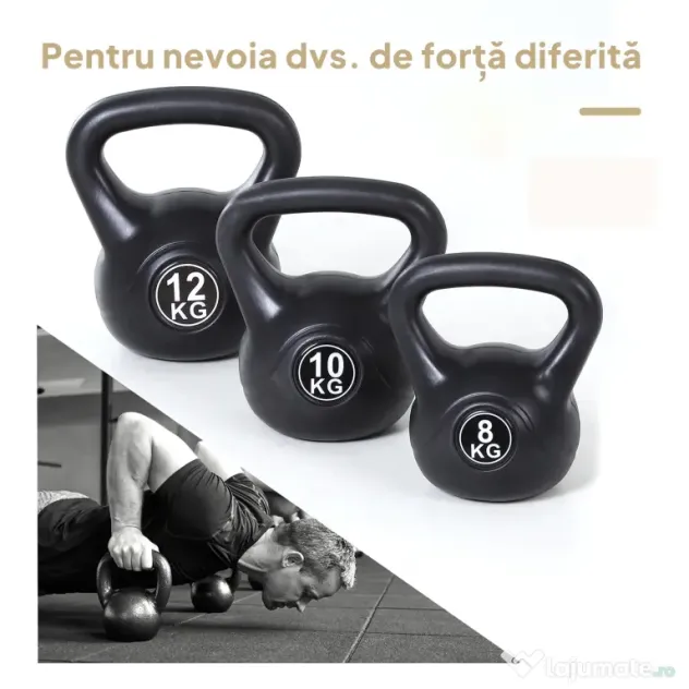 HOMCOM gantera kettlebell 12 kg, 27x21x31cm negru | Aosom Romania
