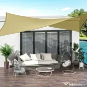 Outsunny Copertină de Soare Pătrată, Protecție UV 95%, Țesătură din Polietilenă, 360 x 360 cm, Ecru 