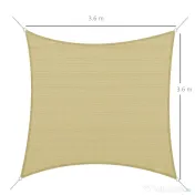 Outsunny Copertină de Soare Pătrată, Protecție UV 95%, Țesătură din Polietilenă, 360 x 360 cm, Ecru 