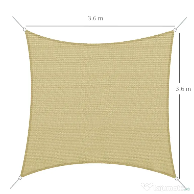 Outsunny Copertină Pânză Velier Impermeabilă HDPE pentru Grădină Culoare Nisip 360x360cm | Aosom Romania
