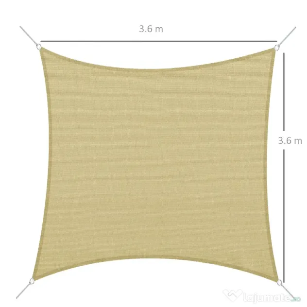 Outsunny Copertină Pânză Velier Impermeabilă HDPE pentru Grădină Culoare Nisip 360x360cm | Aosom Romania