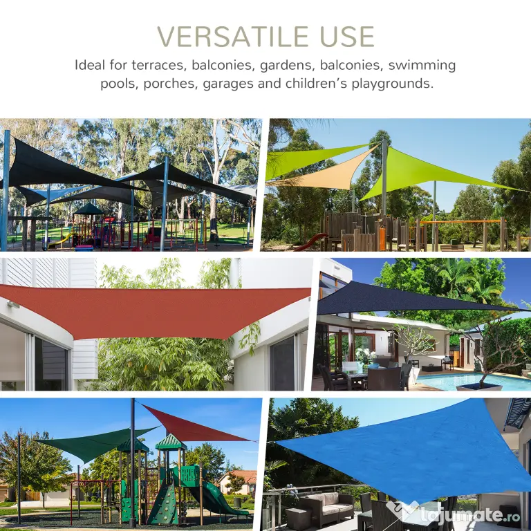 Outsunny Copertină Pânză Velier Impermeabilă HDPE pentru Grădină Culoare Nisip 360x360cm | Aosom Romania
