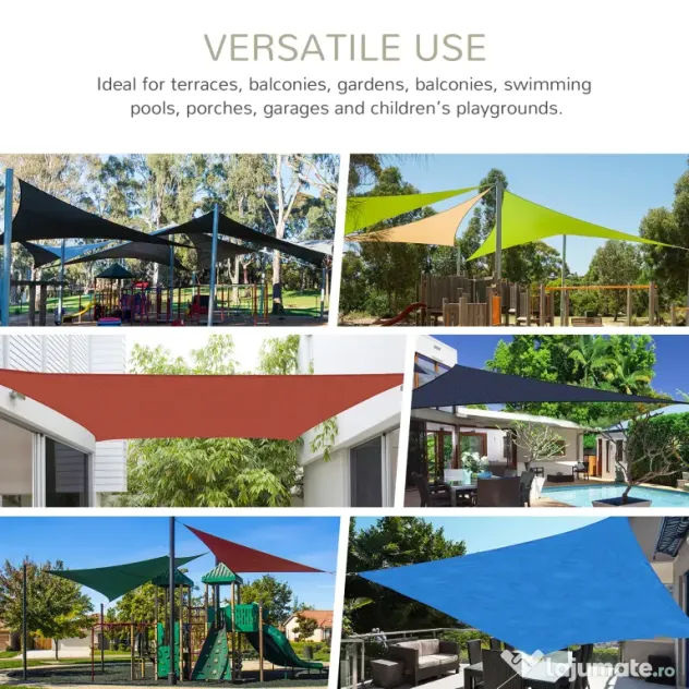 Outsunny Copertină Pânză Velier Impermeabilă HDPE pentru Grădină Culoare Nisip 360x360cm | Aosom Romania
