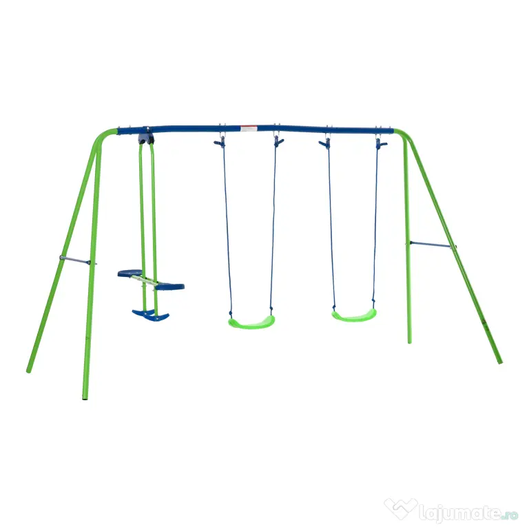 Outsunny Set Leagăn de Grădină cu Leagăn Dublu și 2 Leagăne Simple, 280x140x178 cm, Verde | Aosom Romania