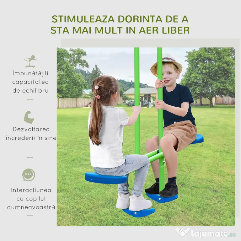Outsunny Set Leagăn de Grădină cu Leagăn Dublu și 2 Leagăne Simple, 280x140x178 cm, Verde | Aosom Romania