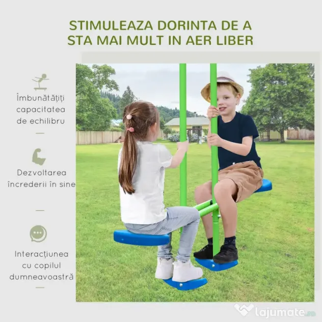 Outsunny Set Leagăn de Grădină cu Leagăn Dublu și 2 Leagăne Simple, 280x140x178 cm, Verde | Aosom Romania