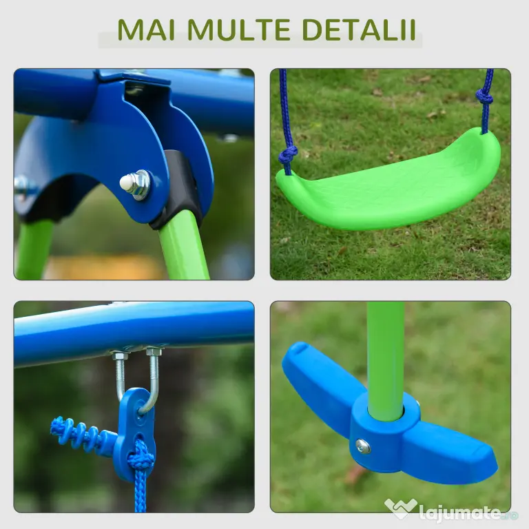 Outsunny Set Leagăn de Grădină cu Leagăn Dublu și 2 Leagăne Simple, 280x140x178 cm, Verde | Aosom Romania