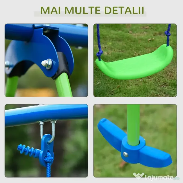 Outsunny Set Leagăn de Grădină cu Leagăn Dublu și 2 Leagăne Simple, 280x140x178 cm, Verde | Aosom Romania