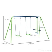 Outsunny Set Leagăn de Grădină cu Leagăn Dublu și 2 Leagăne Simple, 280x140x178 cm, Verde 