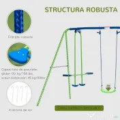 Outsunny Set Leagăn de Grădină cu Leagăn Dublu și 2 Leagăne Simple, 280x140x178 cm, Verde 