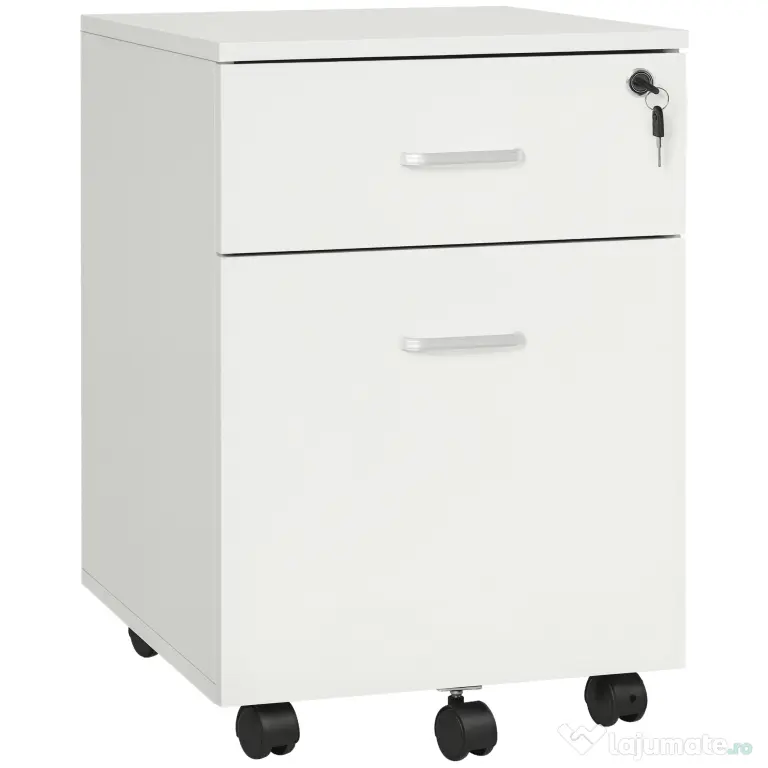 Vinsetto Dulap cu sertare, cu 2 Sertare și 5 Roti, Fiset Birou cu Încuietoare, Design Modern, Culoare Lemn | Aosom Romania