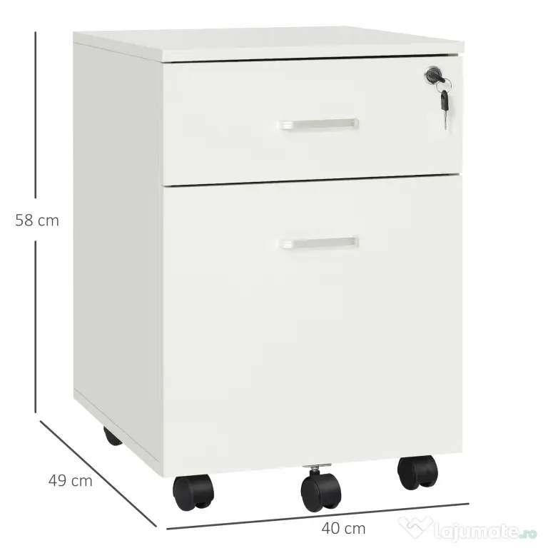 Vinsetto Dulap cu sertare, cu 2 Sertare și 5 Roti, Fiset Birou cu Încuietoare, Design Modern, Culoare Lemn | Aosom Romania