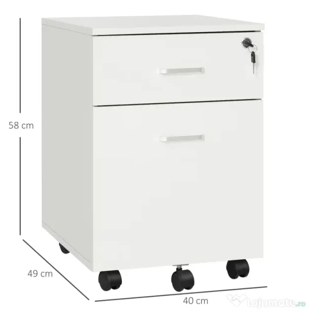 Vinsetto Dulap cu sertare, cu 2 Sertare și 5 Roti, Fiset Birou cu Încuietoare, Design Modern, Culoare Lemn | Aosom Romania
