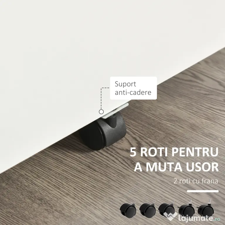 Vinsetto Dulap cu sertare, cu 2 Sertare și 5 Roti, Fiset Birou cu Încuietoare, Design Modern, Culoare Lemn | Aosom Romania