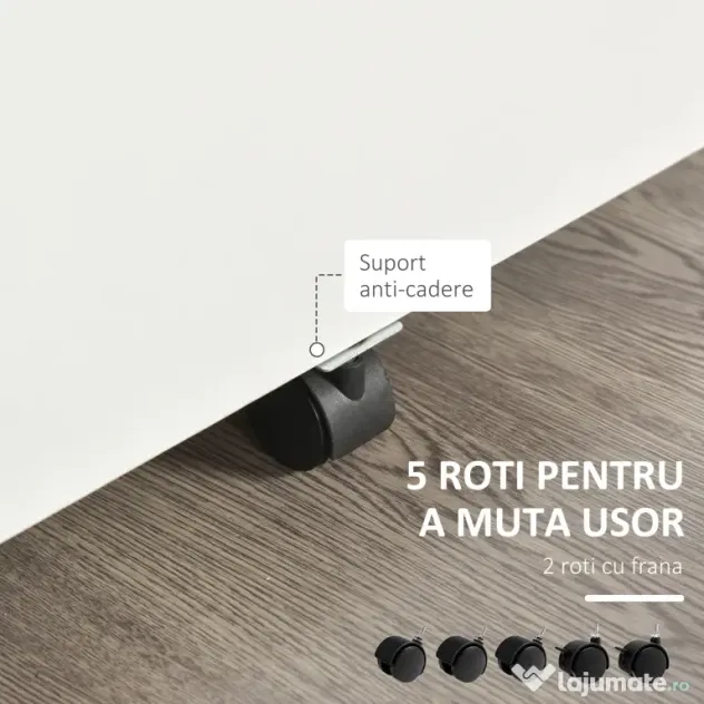 Vinsetto Dulap cu sertare, cu 2 Sertare și 5 Roti, Fiset Birou cu Încuietoare, Design Modern, Culoare Lemn | Aosom Romania