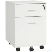 Vinsetto Fiset Birou cu 2 Sertare cu 5 Roti, Dulapior de Birou din PAL cu Incuietoare, 40x49x58 cm, culoare Lemn