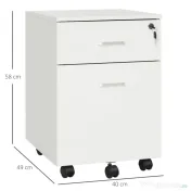 Vinsetto Fiset Birou cu 2 Sertare cu 5 Roti, Dulapior de Birou din PAL cu Incuietoare, 40x49x58 cm, culoare Lemn