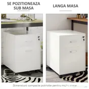 Vinsetto Fiset Birou cu 2 Sertare cu 5 Roti, Dulapior de Birou din PAL cu Incuietoare, 40x49x58 cm, culoare Lemn