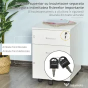 Vinsetto Fiset Birou cu 2 Sertare cu 5 Roti, Dulapior de Birou din PAL cu Incuietoare, 40x49x58 cm, culoare Lemn