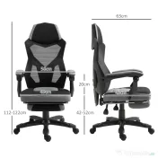Vinsetto Scaun de Birou Ergonomic cu Spătar Reclinabil, Suport Picioare Retractabil, Înălțime Reglabilă, Gri 