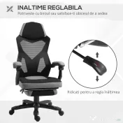 Vinsetto Scaun de Birou Ergonomic cu Spătar Reclinabil, Suport Picioare Retractabil, Înălțime Reglabilă, Gri 