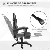 Vinsetto Scaun de Birou Ergonomic cu Spătar Reclinabil, Suport Picioare Retractabil, Înălțime Reglabilă, Gri 