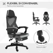 Vinsetto Scaun de Birou Ergonomic cu Spătar Reclinabil, Suport Picioare Retractabil, Înălțime Reglabilă, Gri 