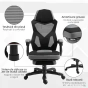 Vinsetto Scaun de Birou Ergonomic cu Spătar Reclinabil, Suport Picioare Retractabil, Înălțime Reglabilă, Gri 