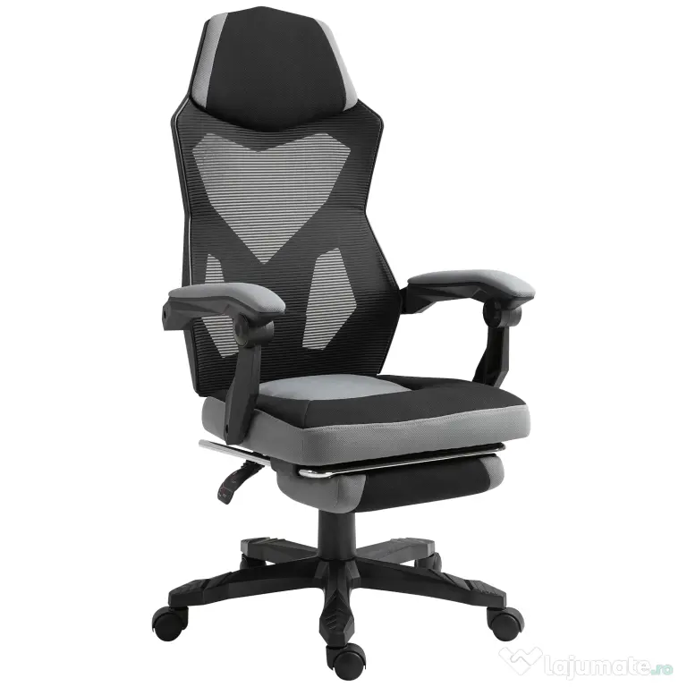 Vinsetto Scaun de Birou Ergonomic Reclinabil cu Suport Picioare Retractabil, Gri | Aosom Romania