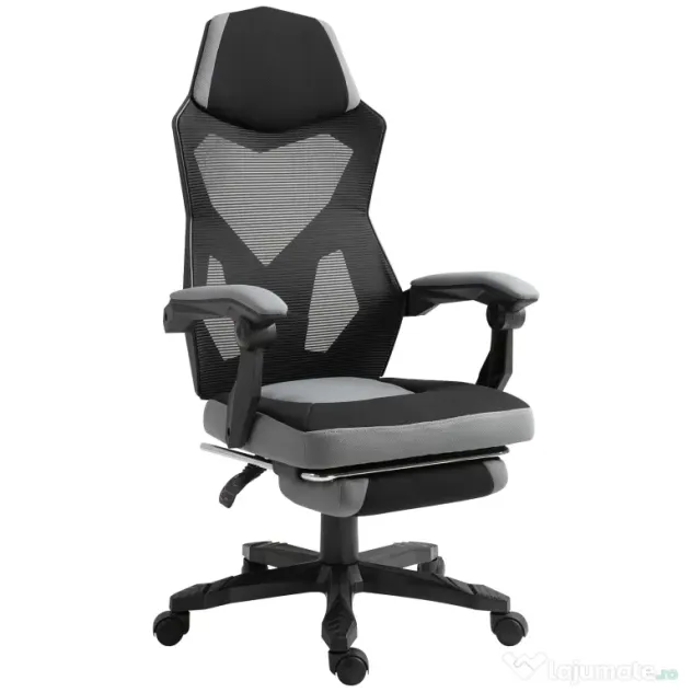 Vinsetto Scaun de Birou Ergonomic Reclinabil cu Suport Picioare Retractabil, Gri | Aosom Romania