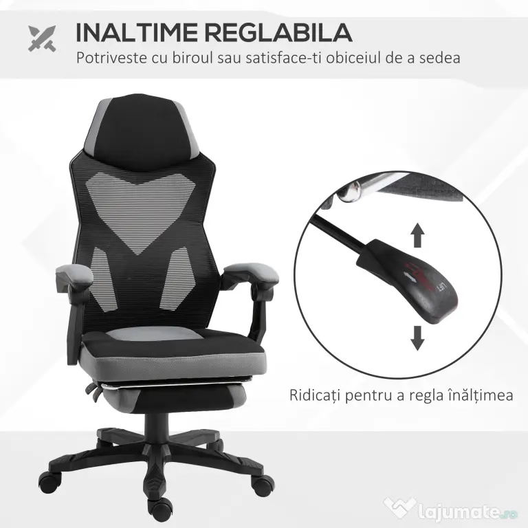 Vinsetto Scaun de Birou Ergonomic Reclinabil cu Suport Picioare Retractabil, Gri | Aosom Romania