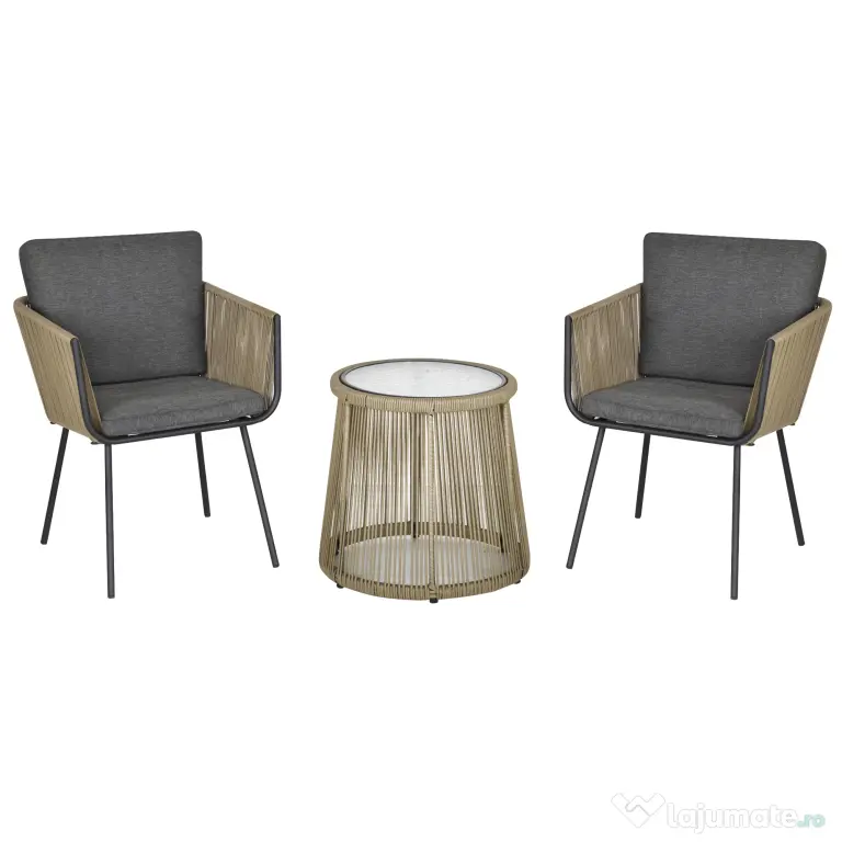 Outsunny Set Mobilier de Grădină cu 2 Șezlonguri Recliner pentru Exterior, cu Pernă Căptușită din PE, 196x65x22 cm, Gri | Aosom Romania