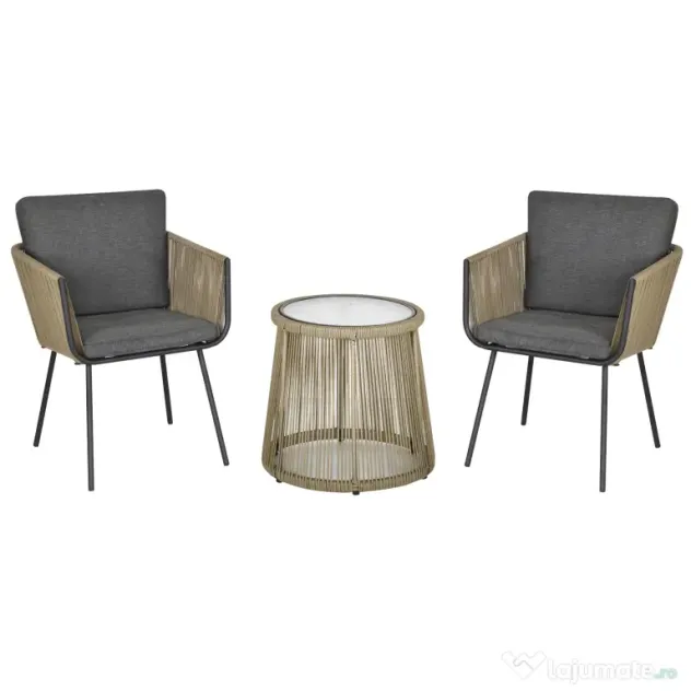 Outsunny Set Mobilier de Grădină cu 2 Șezlonguri Recliner pentru Exterior, cu Pernă Căptușită din PE, 196x65x22 cm, Gri | Aosom Romania