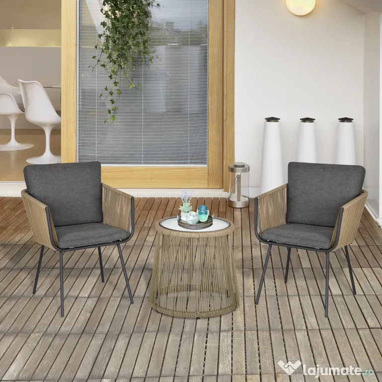 Outsunny Set Mobilier de Grădină cu 2 Șezlonguri Recliner pentru Exterior, cu Pernă Căptușită din PE, 196x65x22 cm, Gri | Aosom Romania