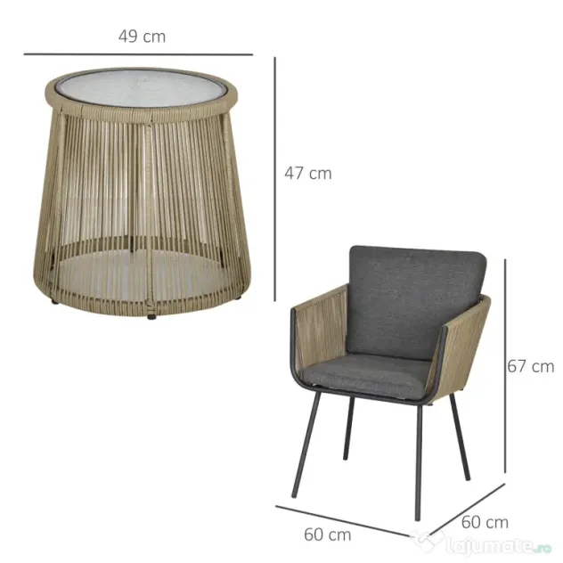 Outsunny Set Mobilier de Grădină cu 2 Șezlonguri Recliner pentru Exterior, cu Pernă Căptușită din PE, 196x65x22 cm, Gri | Aosom Romania