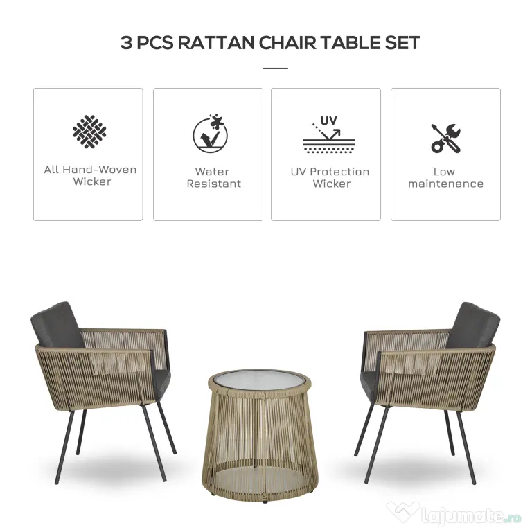 Outsunny Set Mobilier de Grădină cu 2 Șezlonguri Recliner pentru Exterior, cu Pernă Căptușită din PE, 196x65x22 cm, Gri | Aosom Romania