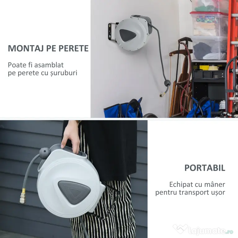 Durhand Furtun Automat 10.2 m – Montaj Pe Perete, Conexiune F3/8”