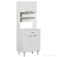 HOMCOM Dulap Mare de Bucătărie Clasic, Design Elegant din Lemn, Finisaj Alb, Spațios și Versatil, Ideal pentru Orice Bucătărie | Aosom Romania 