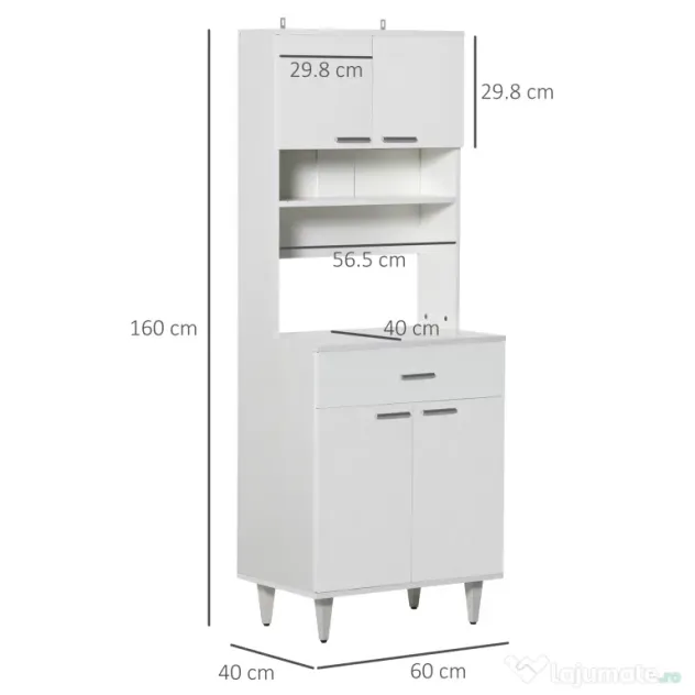HOMCOM Dulap Mare de Bucătărie Clasic, Design Elegant din Lemn, Finisaj Alb, Spațios și Versatil, Ideal pentru Orice Bucătărie | Aosom Romania