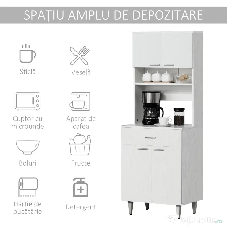 HOMCOM Dulap Mare de Bucătărie Clasic, Design Elegant din Lemn, Finisaj Alb, Spațios și Versatil, Ideal pentru Orice Bucătărie | Aosom Romania