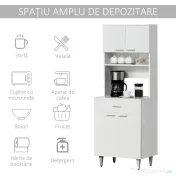 HOMCOM Dulap Mare de Bucătărie Clasic, Design Elegant din Lemn, Finisaj Alb, Spațios și Versatil, Ideal pentru Orice Bucătărie | Aosom Romania 