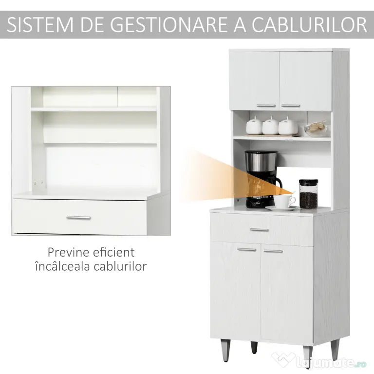 HOMCOM Dulap Mare de Bucătărie Clasic, Design Elegant din Lemn, Finisaj Alb, Spațios și Versatil, Ideal pentru Orice Bucătărie | Aosom Romania