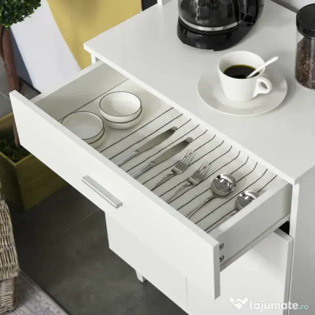 HOMCOM Dulap Mare de Bucătărie Clasic, Design Elegant din Lemn, Finisaj Alb, Spațios și Versatil, Ideal pentru Orice Bucătărie | Aosom Romania