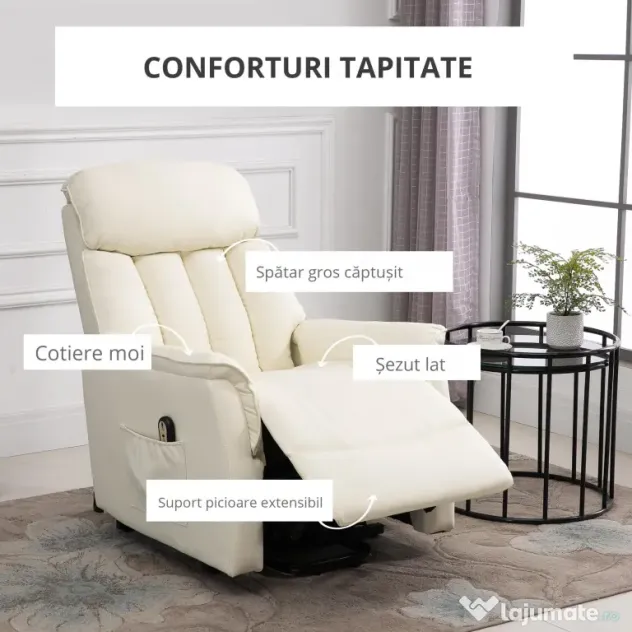 Fotoliu de Relaxare HOMCOM cu Ridicare Electrică, Reclinabil, cu Suport pentru Picioare, Telecomandă | Aosom Romania