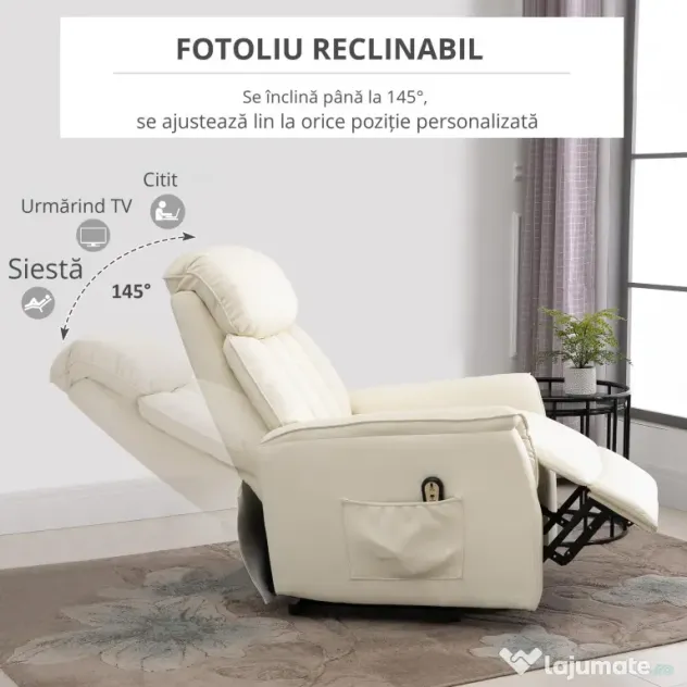 Fotoliu de Relaxare HOMCOM cu Ridicare Electrică, Reclinabil, cu Suport pentru Picioare, Telecomandă | Aosom Romania